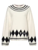 Swetry damskie - Tommy Hilfiger - Sweter damski z dodatkiem alpaki, biały|czarny - miniaturka - grafika 1