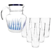 Szklanki - Luminarc Zestaw 6 szklanek z dzbankiem 1,4 l Florero Lance Blue - miniaturka - grafika 1