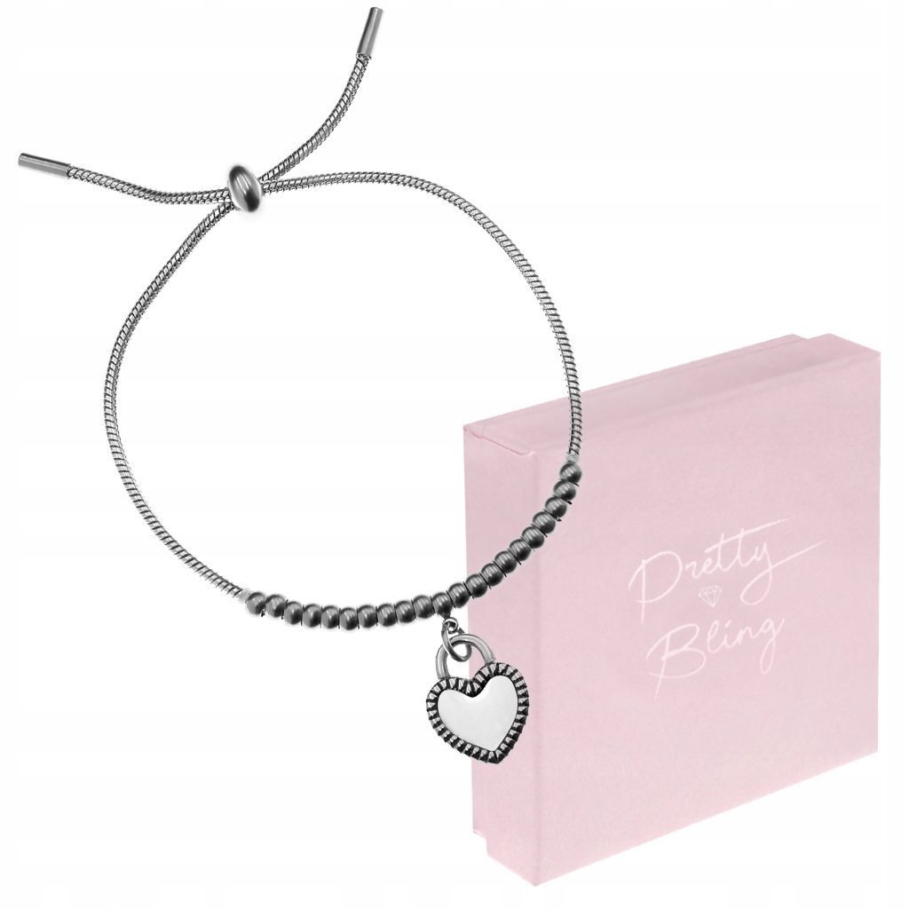 Bransoletka damska SERCE koraliki regulowana STAL chirurgiczna 316L