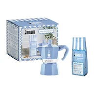 Zaparzacze i kawiarki - Zestaw Moka Express 3tz Błękitna 130 ml kawa mielona Perfetto Moka Mandorla - miniaturka - grafika 1