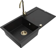 Zlewozmywaki z baterią - Mexen Leo zlewozmywak granitowy 1-komorowy z ociekaczem i baterią kuchenną Telma, czarny - 6501-77-670200-50 - miniaturka - grafika 1