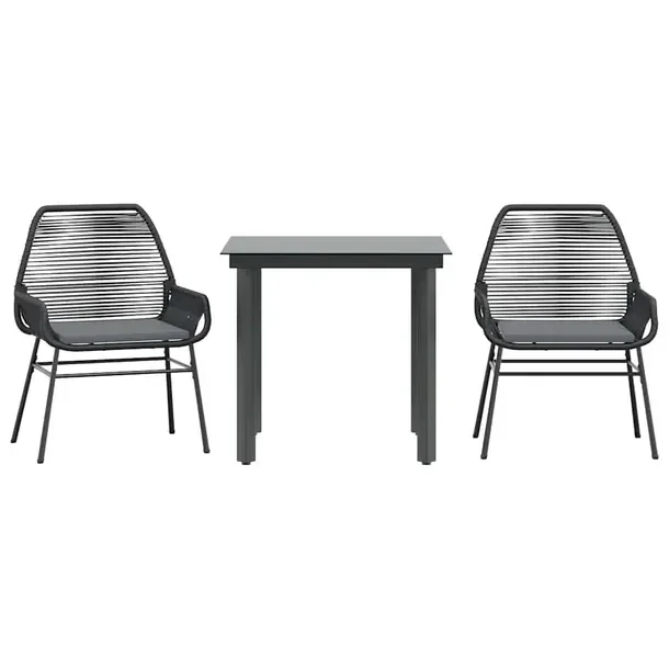 Zestaw mebli ogrodowych czarny, stół 80x80x74 cm, krzesła 57x60x86 cm