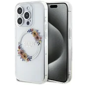 Etui i futerały do telefonów - Guess GUHMP15LHFWFCT etui obudowa pokrowiec do iPhone 15 Pro 6.1" transparent hardcase IML Flowers Wreatch MagSafe - miniaturka - grafika 1