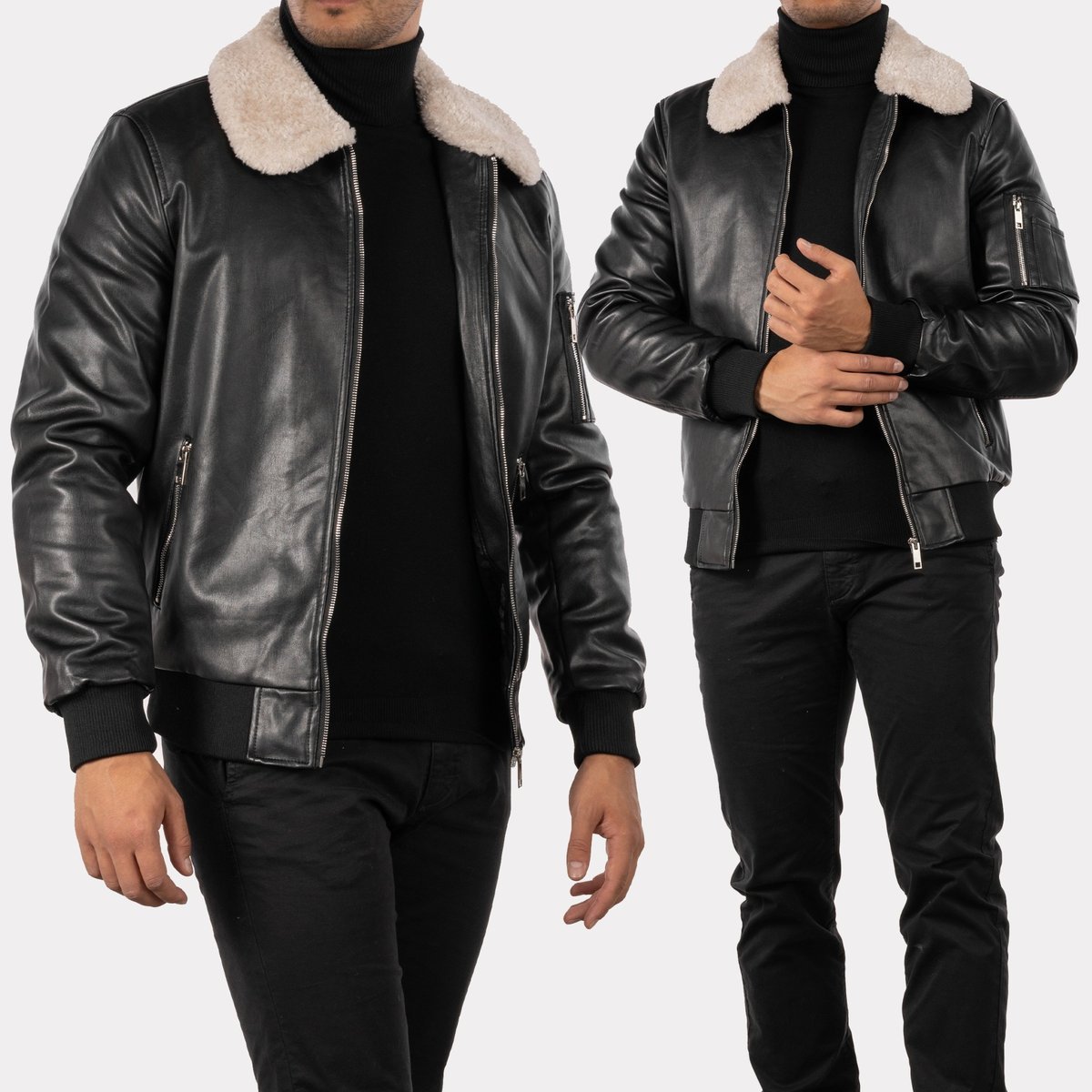 Kurtka Męska Eko Skóra z kołnierzem Czarna K-7-2024 L Czarny