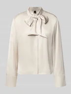 Bluzki damskie - Bluzka o kroju regular fit wiązaniem pod szyją i krytą listwą guzikową - miniaturka - grafika 1