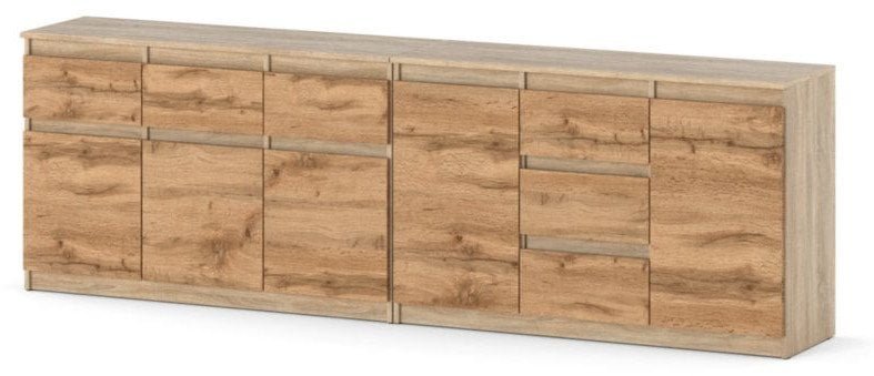 Komoda Drewniana 6 Szuflad Do Salonu 240cm Duża Pojemna Szafka Dąb Wotan