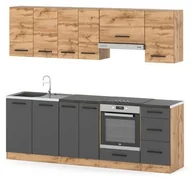Szafki kuchenne - Zestaw Kuchenny Modułowy Z Blatem Mokka 2.4m Wotan Szara Mat San Sebastian - miniaturka - grafika 1