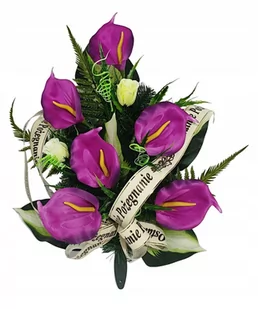 WIĄZANKA POGRZEBOWA SZTUCZNE KWIATY + WŁASNY NAPIS NA SZARFIE - Sztuczne kwiaty - miniaturka - grafika 1