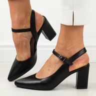 Sandały damskie - Czarne sandały damskie na słupku z zakrytymi palcami Sergio Leone sk44 - miniaturka - grafika 1