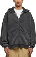 Bluzy męskie - Urban Classics Męska bluza z kapturem Heavy Sand Washed 90's Zip Hoody, czarny, XL - miniaturka - grafika 1