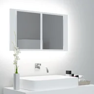 Szafki RTV - Szafka łazienkowa z lustrem i LED, biała, 80x12x45 cm - miniaturka - grafika 1