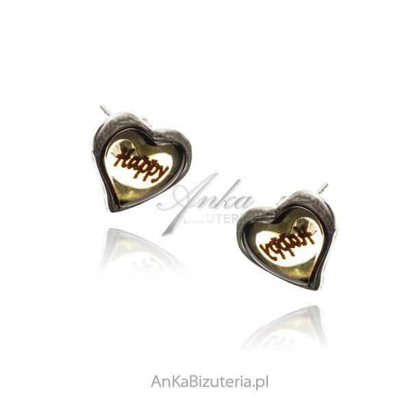 ankabizuteria.pl Kolczyki srebrne SERDUSZKA z bursztynem z grawerem H