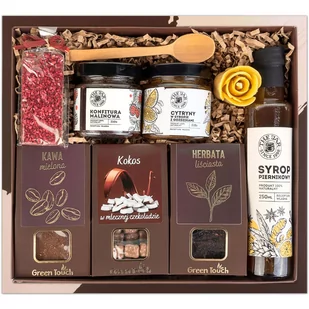 Kosz prezentowy zestaw kawa herbata syrop konfitury czekolada w pudełku box - Zestawy upominkowe Kosz prezentowy zestaw kawa herbata syrop konfitury czekolada w pudełku box - Zestawy upominkowe - miniaturka - grafika 1