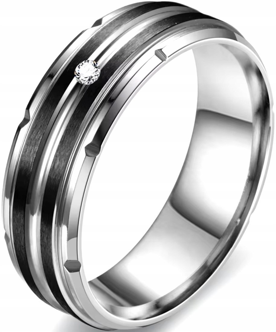 Srebrny Pierścień Czarny z Brylantem Cyrkonia Sygnet Stal Szlachetna