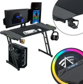 Biurka gamingowe - Biurko do gier YUENFONG 140 x 60 cm, biurko do gier z oświetleniem LED, haczykiem na słuchawki i uchwytem na kubek, solidne biurko komputerowe (Tye B z LED) - miniaturka - grafika 1