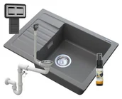 Zlewozmywaki - Granitan Zlew Granitowy Szary Argos + Syfon Kwadrat Chrom - miniaturka - grafika 1