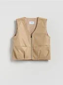 Kurtki i płaszcze dla dziewczynek - Reserved - Kamizelka z imitacji skóry - beżowy - miniaturka - grafika 1