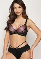 Biustonosze - Czarno-Różowy Koronkowy Biustonosz Full Cup Giselleth - miniaturka - grafika 1