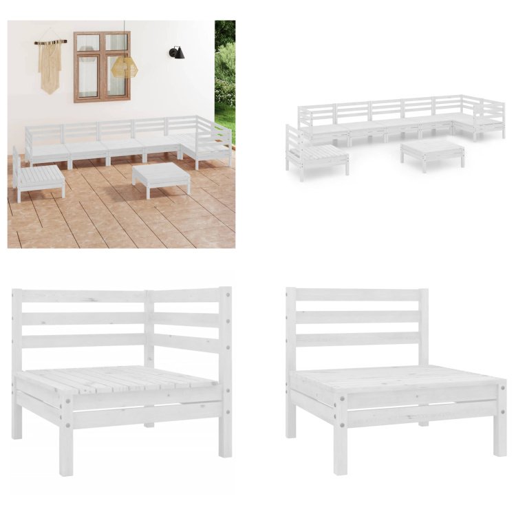 vidaXL 8-częściowy zestaw wypoczynkowy do ogrodu z litego drewna sosnowego - Zestaw wypoczynkowy do ogrodu - Zestawy wypoczynkowe do ogrodu - Zestaw sof z palet - Zestawy sof z palet