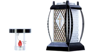 Znicz Solarny Na Grób Szklany LED Złoty 26 x 17 cm SOLAR-PRIMA-VERA - Lampiony i znicze - miniaturka - grafika 1