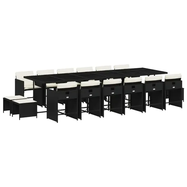Zestaw mebli ogrodowych 330x106x73 cm, czarny rattan PE, kremowe poduszki