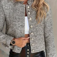 Marynarki i żakiety damskie - TEMU Modna Marynarka Damska z Długim Rękawem Elegancka Kurtka Damska Złote Guziki Krótki Fason Podszewka Mieszana Tkanina - Pranie w Praniu - miniaturka - grafika 1