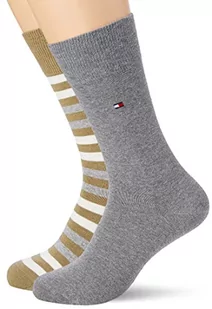Tommy Hilfiger Męskie skarpety Duo Stripe Classic, Oliwkowy/szary melanż, 40-42 EU - Skarpetki męskie - miniaturka - grafika 1