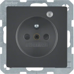 Berker Gniazdo z kontrolą zasilania Berker Q.1/Q.3/Q.7 - antracyt mat - Gniazdka elektryczne - miniaturka - grafika 1