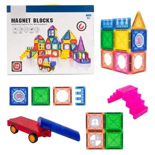 Klocki Magnetyczne 3D Zamek I Pojazdy - Duży Zestaw 110 Elementów Edukacyjne - Klocki - miniaturka - grafika 1