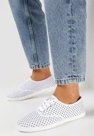 Trampki damskie - Białe Tenisówki w Kropki przed Kostkę Renormia - miniaturka - grafika 1