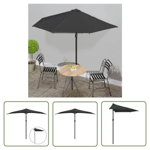 The Living Store Półparasol balkonowy - aluminiowy słupek - czarny - 300x155x223 cm - Parasol Balkonowy - Parasole ogrodowe - miniaturka - grafika 1