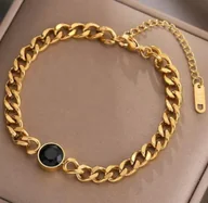 Bransoletki - Złota Bransoletka z Czarnym Diamentem Cyrkonia ze Stali Szlachetnej Prezent - miniaturka - grafika 1