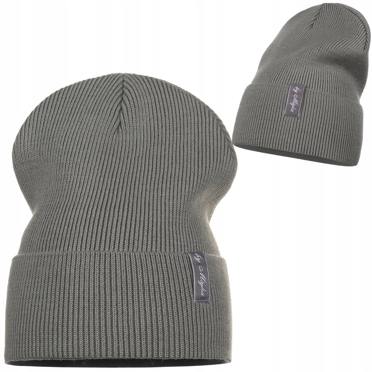 Szara Czapka Zimowa Jesienna Damska Prążek Polska Marka Majka