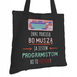Torba Bawełniana dla Programisty Czarna Prezent ekologiczna Trwały Nadruk - Torby i wózki na zakupy - miniaturka - grafika 1