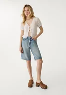 Spodenki damskie - Stradivarius D95 Bermudy typu jortsy NIEBIESKI DENIM OVERDYED 32 - miniaturka - grafika 1