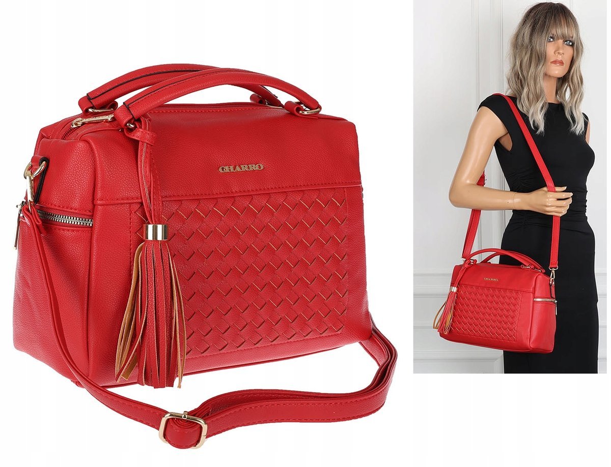 Torebka damska włoskiej marki CHARRO Listonoszka kuferek CH2171 czerwona