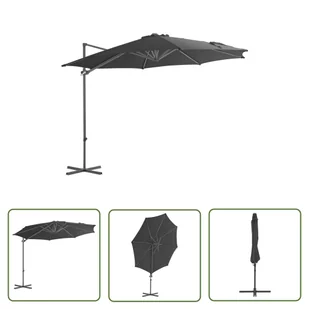 The Living Store Parasol wiszący ze stalowym słupkiem - 300 cm - antracytowy - Parasol Wiszący - Parasole ogrodowe - miniaturka - grafika 1