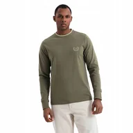 Koszulki męskie - Bawełniany męski longsleeve z haftem oliwkowy modny Ombre OM-LSCL-0128 XXL - miniaturka - grafika 1
