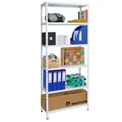 Szafy i regały magazynowe - Kovona System Regał półkowy, 1800x750x300 mm, nośność 75 kg, biały VEFDA6BB00000000 - miniaturka - grafika 1