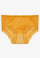 Majtki damskie - Żółte Koronkowe Majtki Figi z Bawełny Kathrin - miniaturka - grafika 1