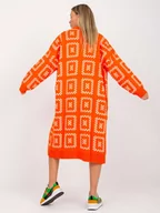 Swetry damskie - Sweter kardigan pomarańczowy casual narzutka rękaw długi długość długa - miniaturka - grafika 1
