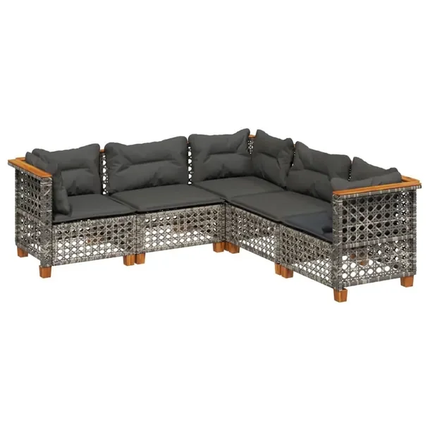 Zestaw wypoczynkowy rattanowy szary, 5szt - 63,5x63,5x62cm
