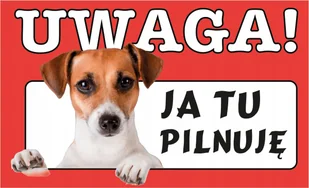 Tabliczka tablica UWAGA PIES JA TU PILNUJĘ prezent gadżet 12x20cm - Zestawy upominkowe - miniaturka - grafika 1