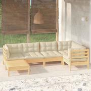 Meble ogrodowe - Lumarko 6-cz. zestaw wypoczynkowy do ogrodu, kremowe poduszki, sosnowy - miniaturka - grafika 1