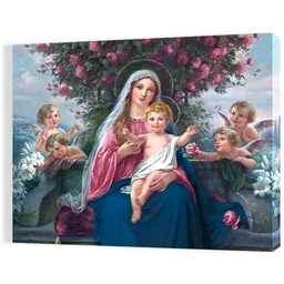 Obraz religijny na płótnie Matka Boża z Dzieciątkiem Jezus i aniołami - Ikony i obrazy sakralne - miniaturka - grafika 1