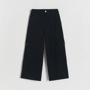 Spodnie i spodenki dla dziewczynek - Reserved - Spodnie cargo - Czarny - miniaturka - grafika 1