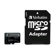 Karty pamięci - Verbatim Karta pamięci Pro MicroSD, 128GB, micro SDXC, 47044, UHS 3 (U3), z adapterm - miniaturka - grafika 1