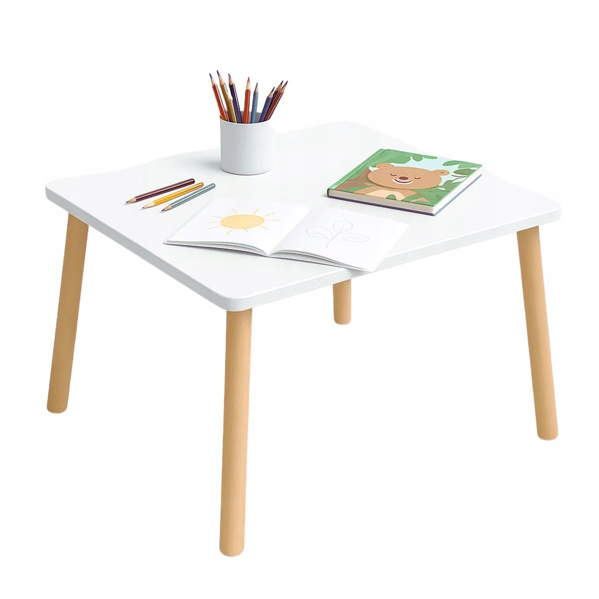 Stolik dla Dzieci Biały 80 X 60 X 46 Cm Stół Drewniany do Pokoju Dziecka