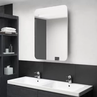 vidaXL Szafka łazienkowa z lustrem i LED biel z połyskiem 60x11x80 cm 326509 - Szafki łazienkowe - miniaturka - grafika 1