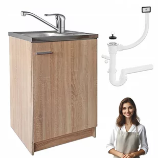 Szafka Kuchenna Sonoma 60 cm + Zlew Deante + Syfon + Bateria Obrotowa Chrom - Meble kuchenne - miniaturka - grafika 1